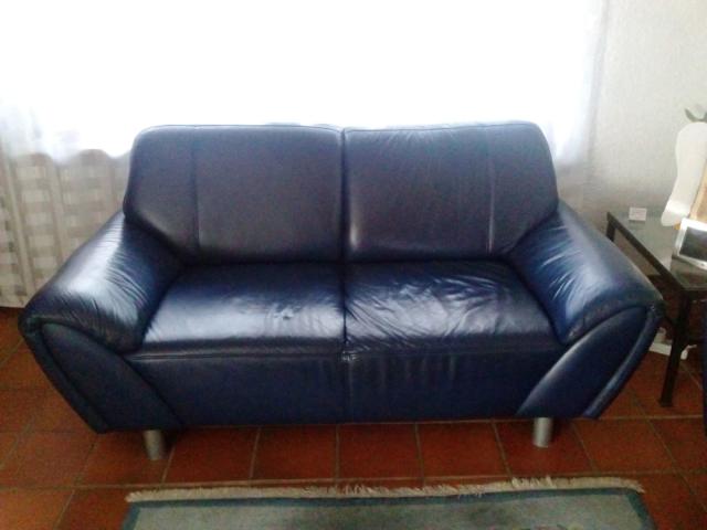 Ledersofa   Couch 2-Sitzer dunkelblau - 1